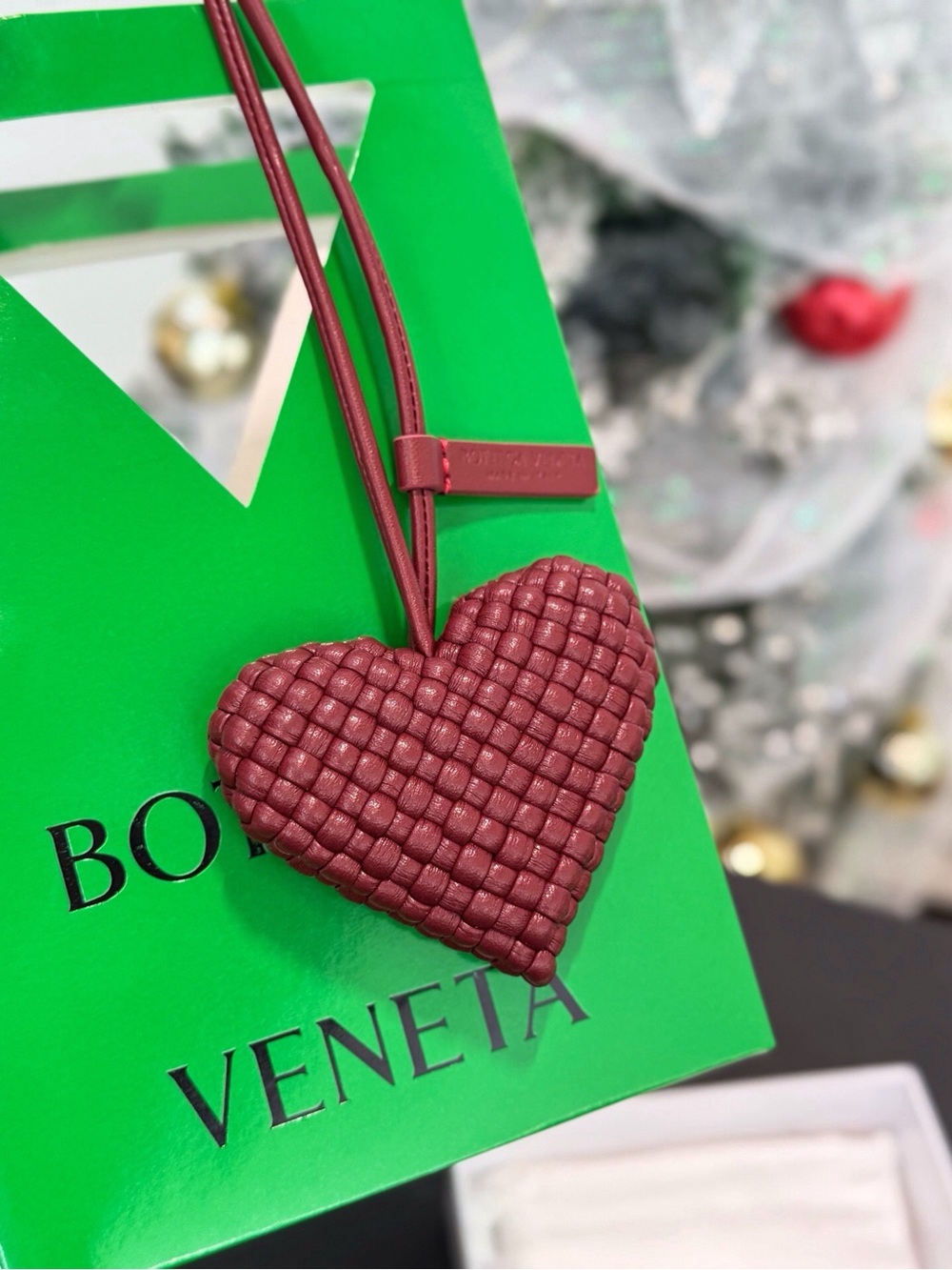 Bottega Veneta Woven Heart Charm in Deep Red - Picture 3 of 6